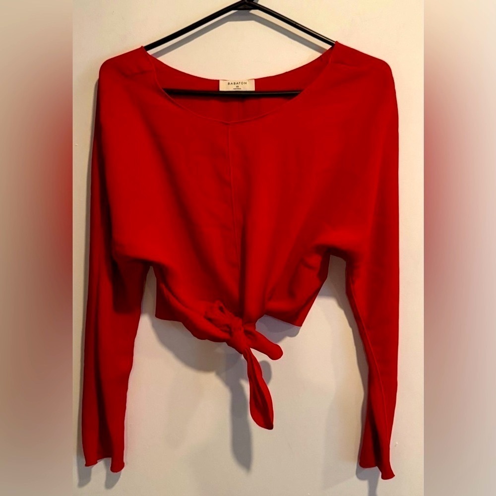Babaton red Abasi Blouse tie front sleek party office street waist chic cherryXS